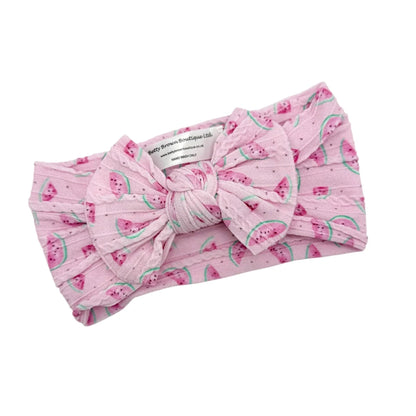 Pink Watermelon Print Smaller Bow Headband For Babies - Image 1