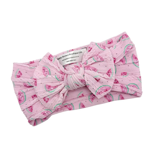 Pink Watermelon Print Smaller Bow Headband For Babies - Image 1