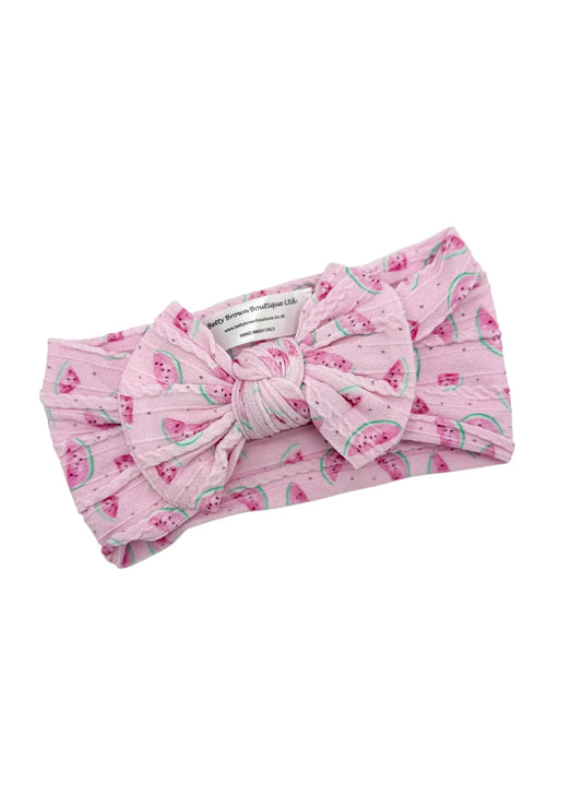 Pink Watermelon Print Smaller Bow Headband For Babies - Image 1