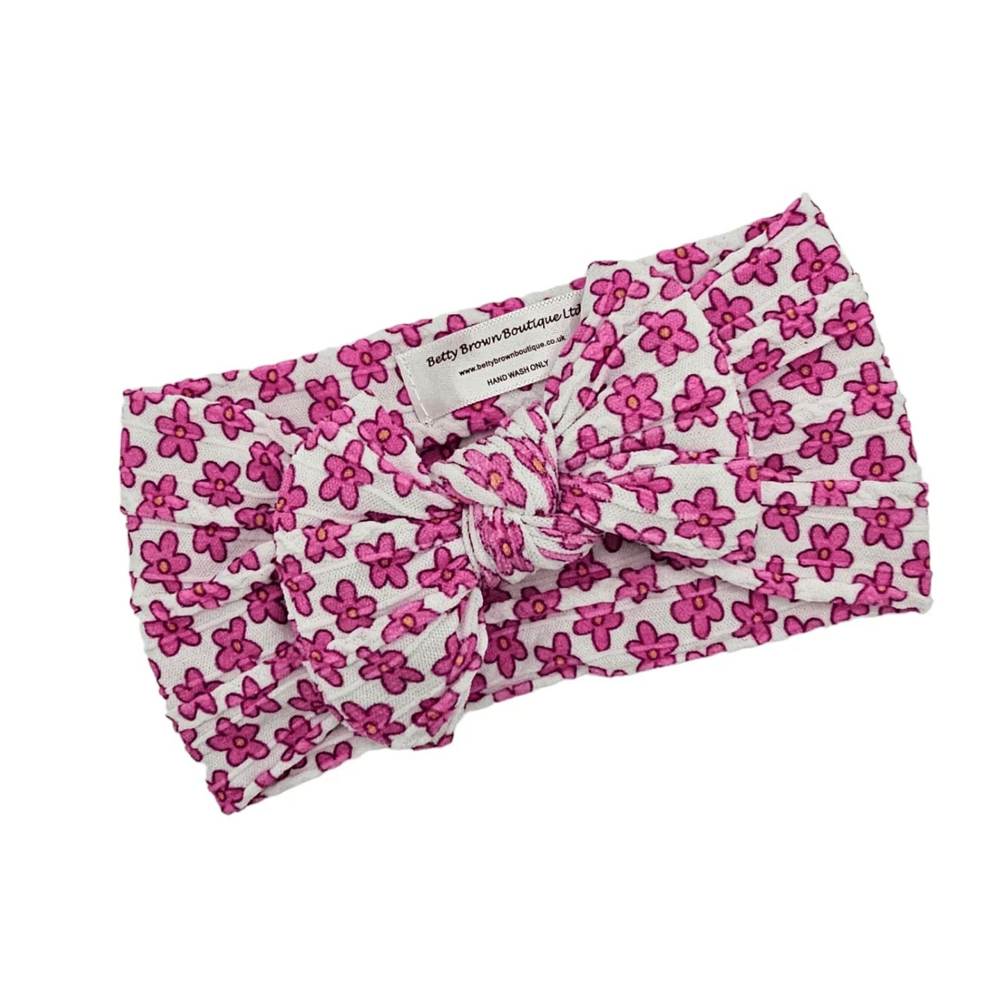 Pink & White Daisy Print Smaller Bow Headband For Babies - Image 2
