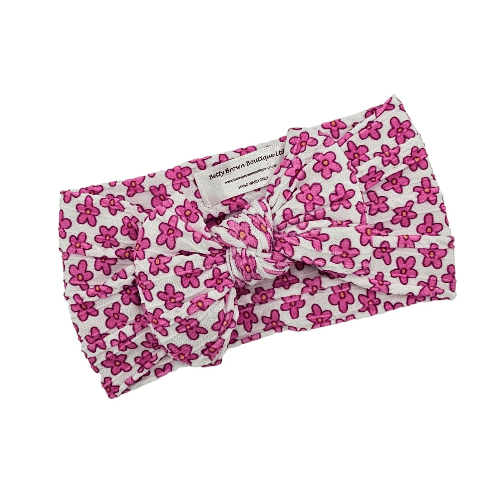 Pink & White Daisy Print Smaller Bow Headband For Babies - Image 2