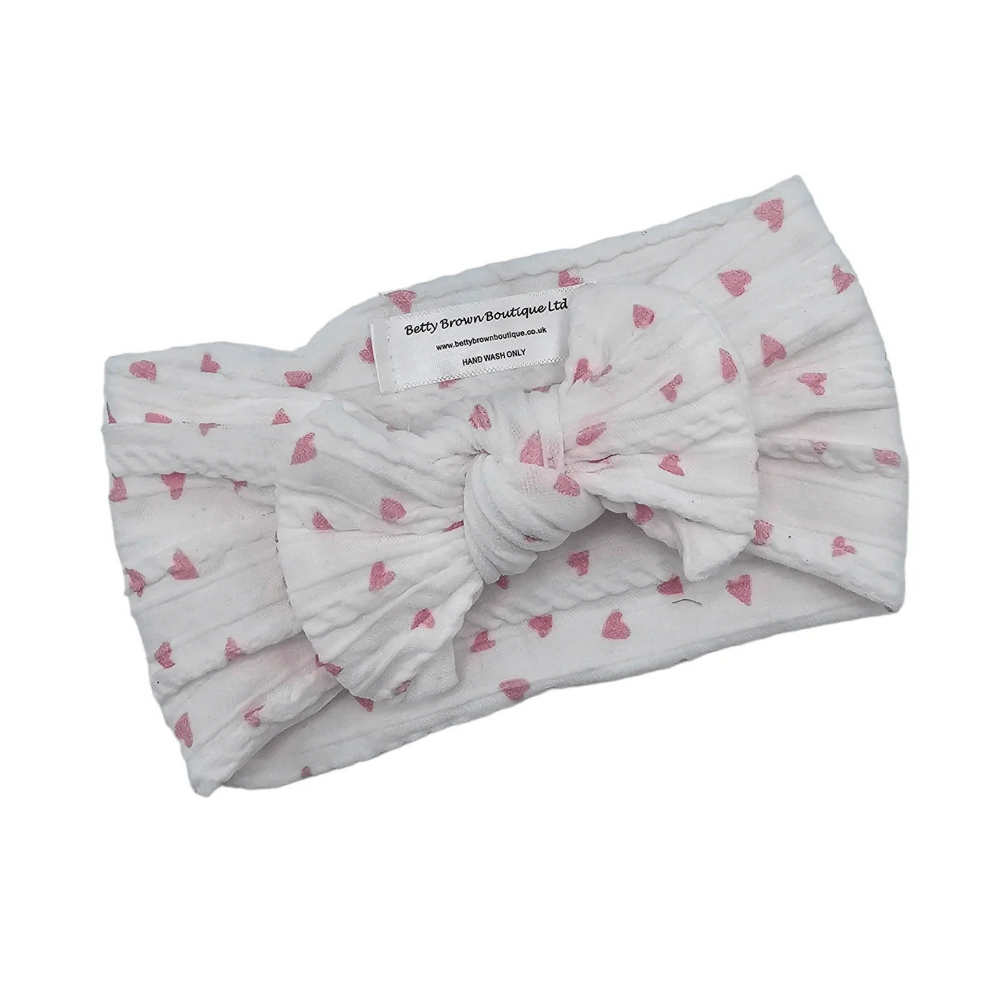Valentines Pink & White Heart Smaller Bow Headband For Babies - Image 2