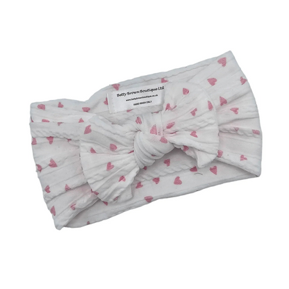 Valentines Pink & White Heart Smaller Bow Headband For Babies - Image 2
