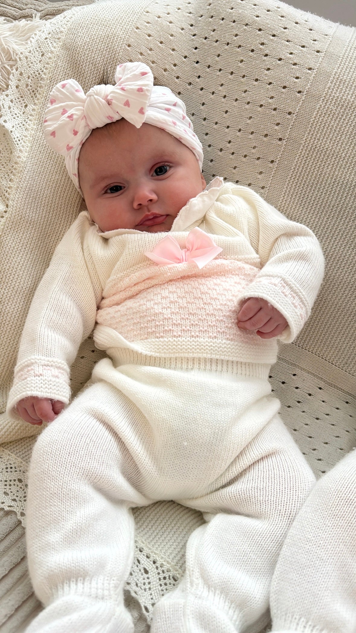 Valentines Pink & White Heart Smaller Bow Headband For Babies - Image 4