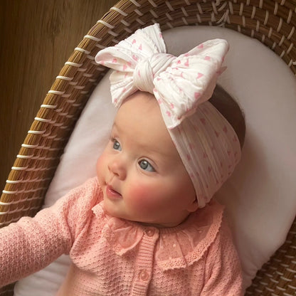 Valentines Pink & White Hearts Larger Bow Headband For Babies - Image 4