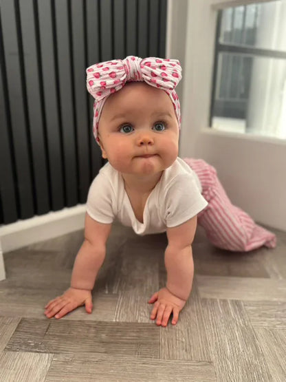 Pink Pinstripe Strawberry Larger Bow Headband For Babies - Image 5
