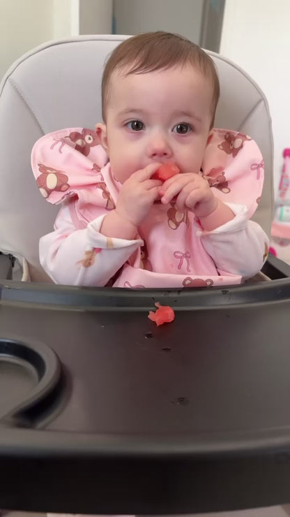 Pink Teddy Bear Bow Pattern Frill Detailed Waterproof Weaning Bib