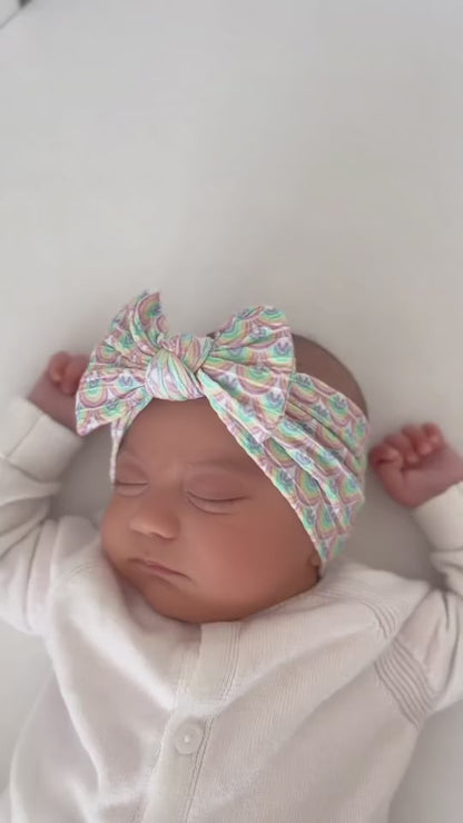 Rainbow Pattern Smaller Bow Cable Knit Headband