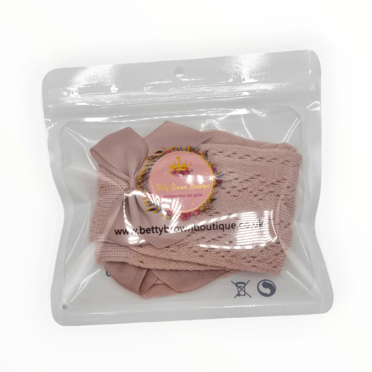 Primrose Pink Open Patterned Knee High Baby Socks With Bow - Image 3