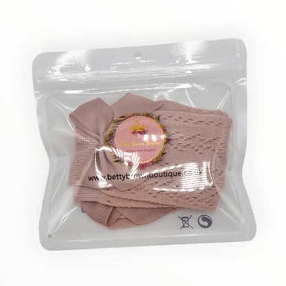 Primrose Pink Open Patterned Knee High Baby Socks With Bow - Image 3