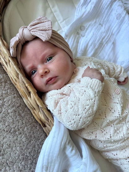Primrose Pink Smaller Bow Headband For Babies From Newborn - Image 5