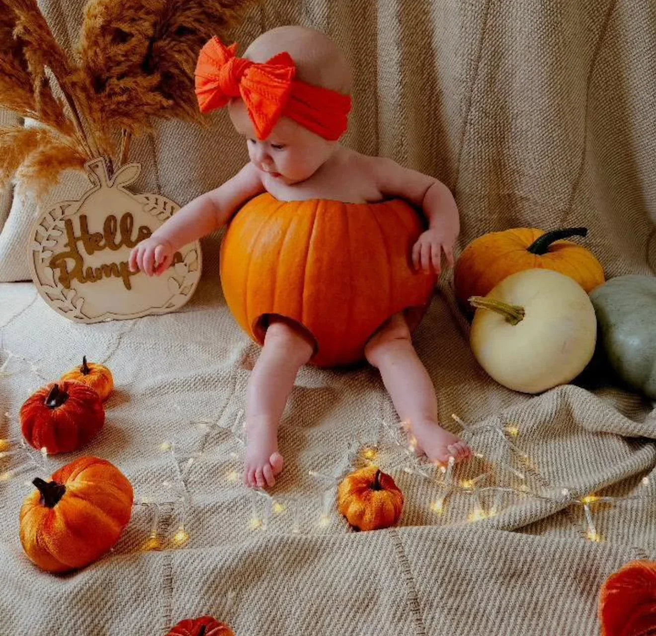 Pumpkin Orange Halloween Larger Bow Headband For Baby Girls - Image 3