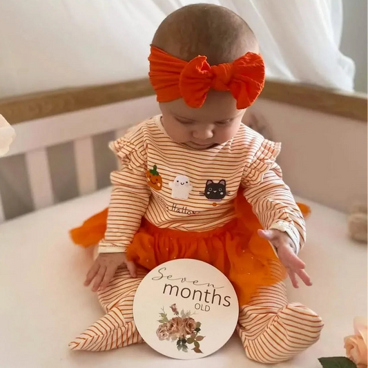 Pumpkin Orange Halloween Smaller Bow Headband For Babies - Image 1