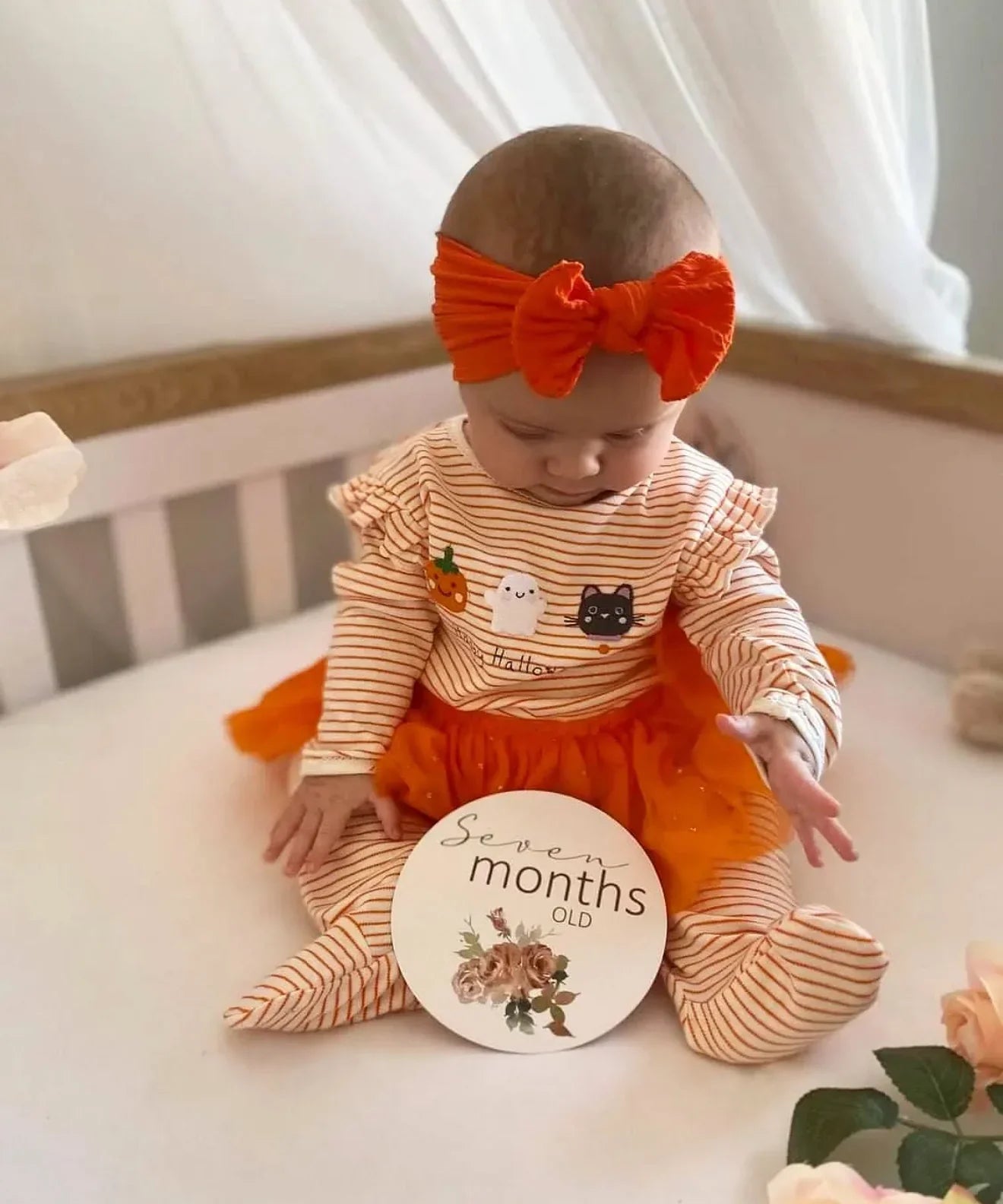 Pumpkin Orange Halloween Smaller Bow Headband For Babies - Image 4