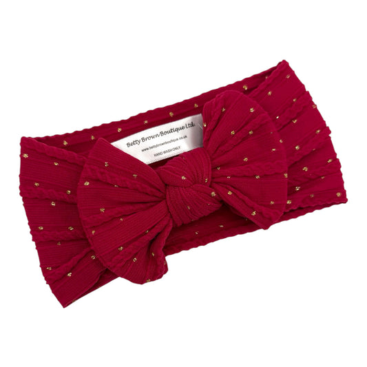 Christmas Red With Gold Spots Smaller Bow Headband For Babies - Image 1