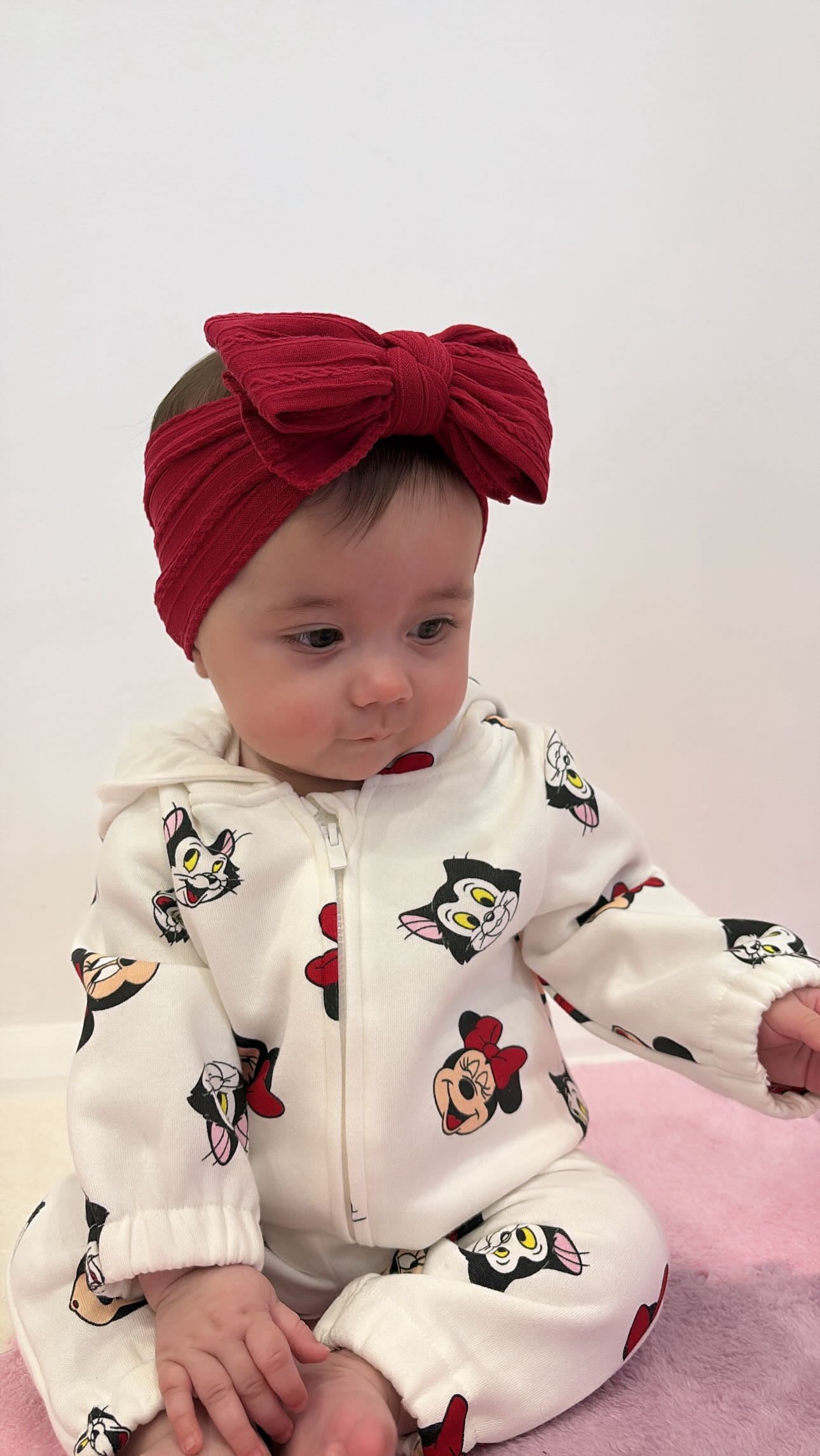 Raspberry Red Larger Bow Headband For Babies From Newborn - Image 4