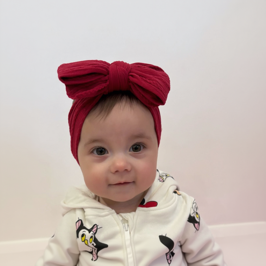 Raspberry Red Larger Bow Cable Knit Headband