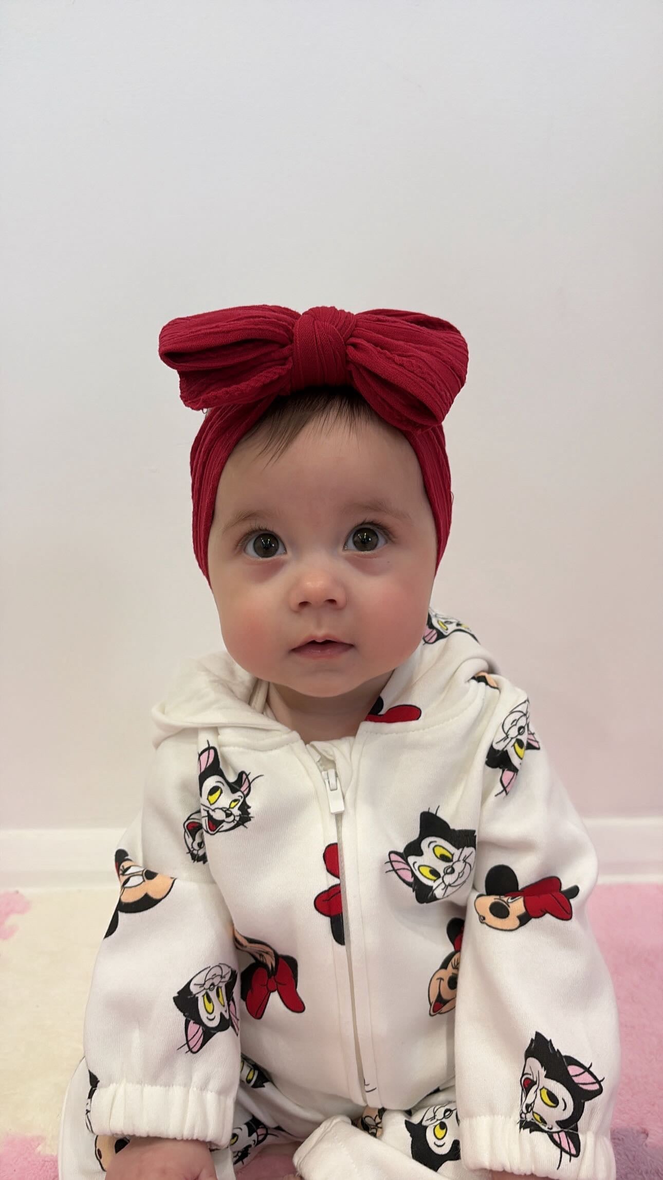 Raspberry Red Larger Bow Headband For Babies From Newborn - Image 4