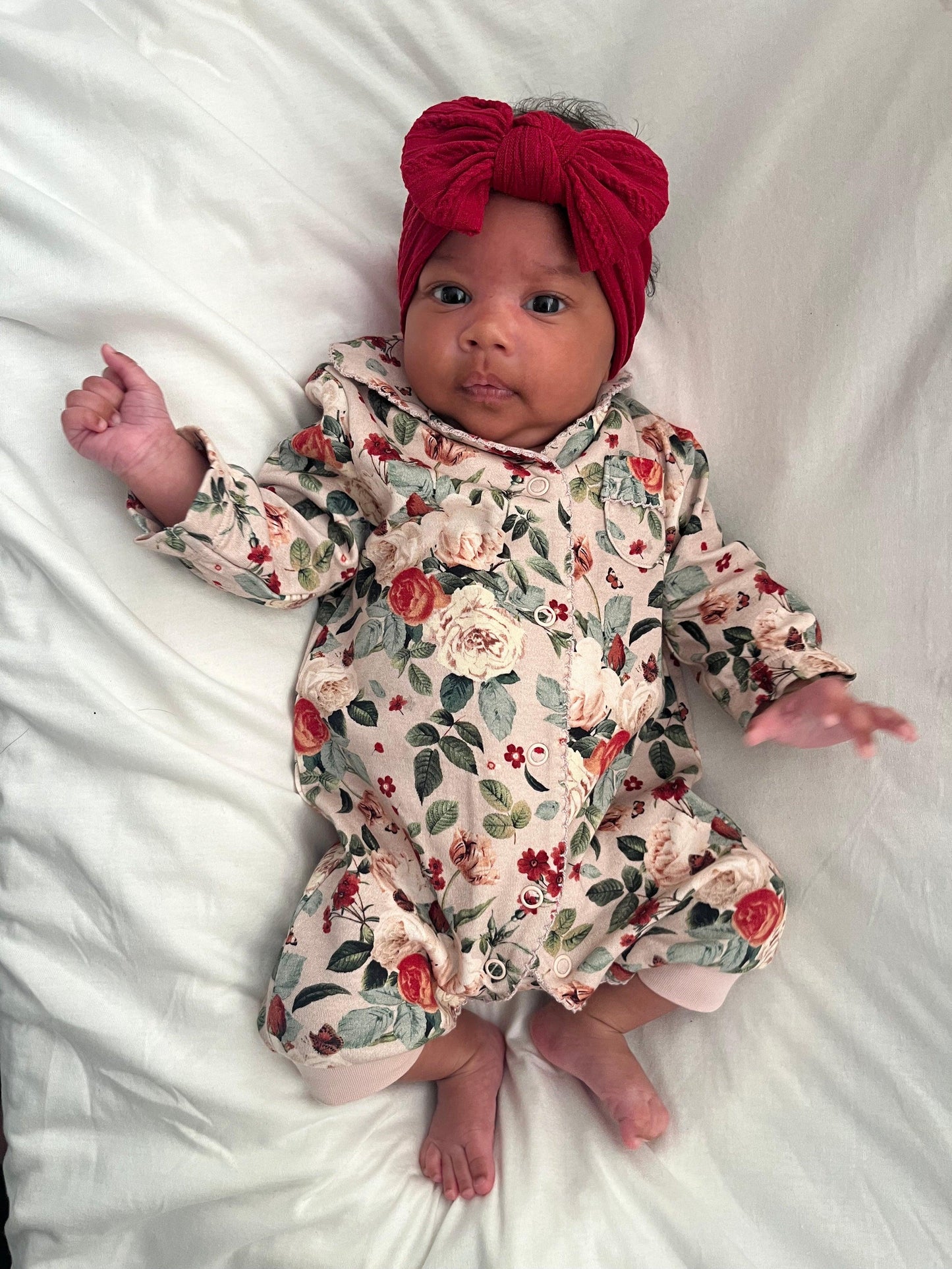 Raspberry Red Smaller Bow Headband Designed For Baby Girls - Image 4