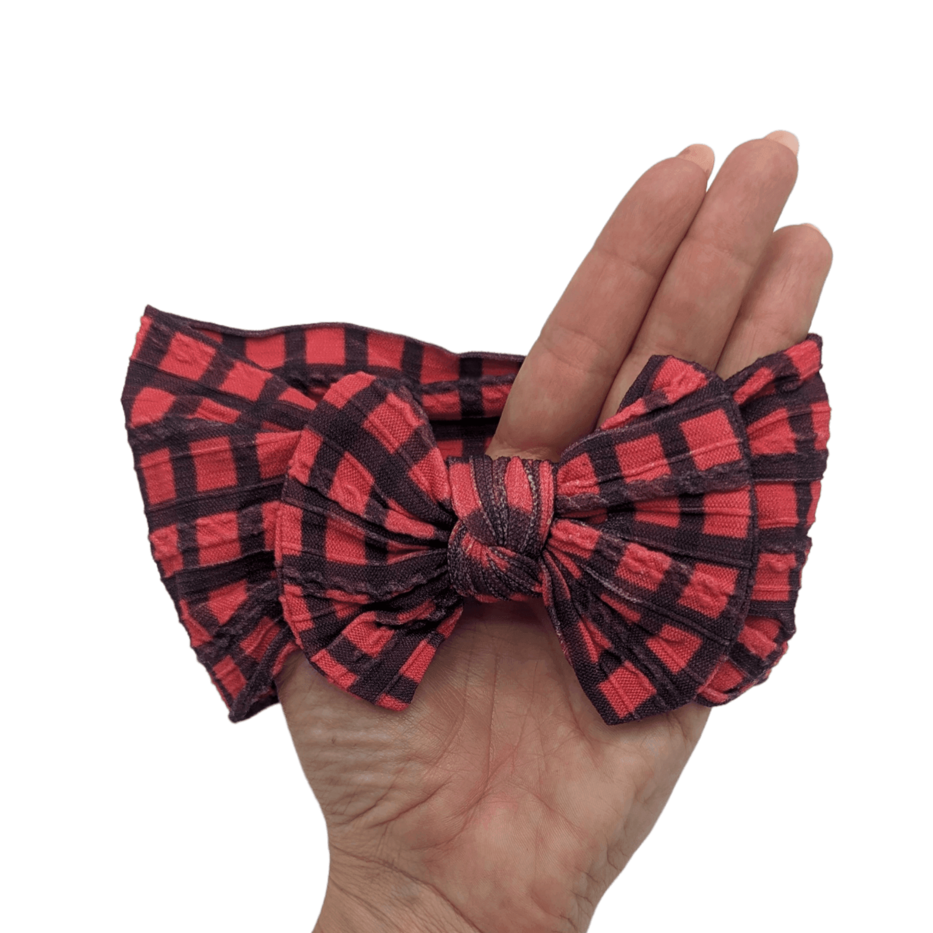 Red & Black Gingham Smaller Bow Headband Perfect For Babies - Image 1