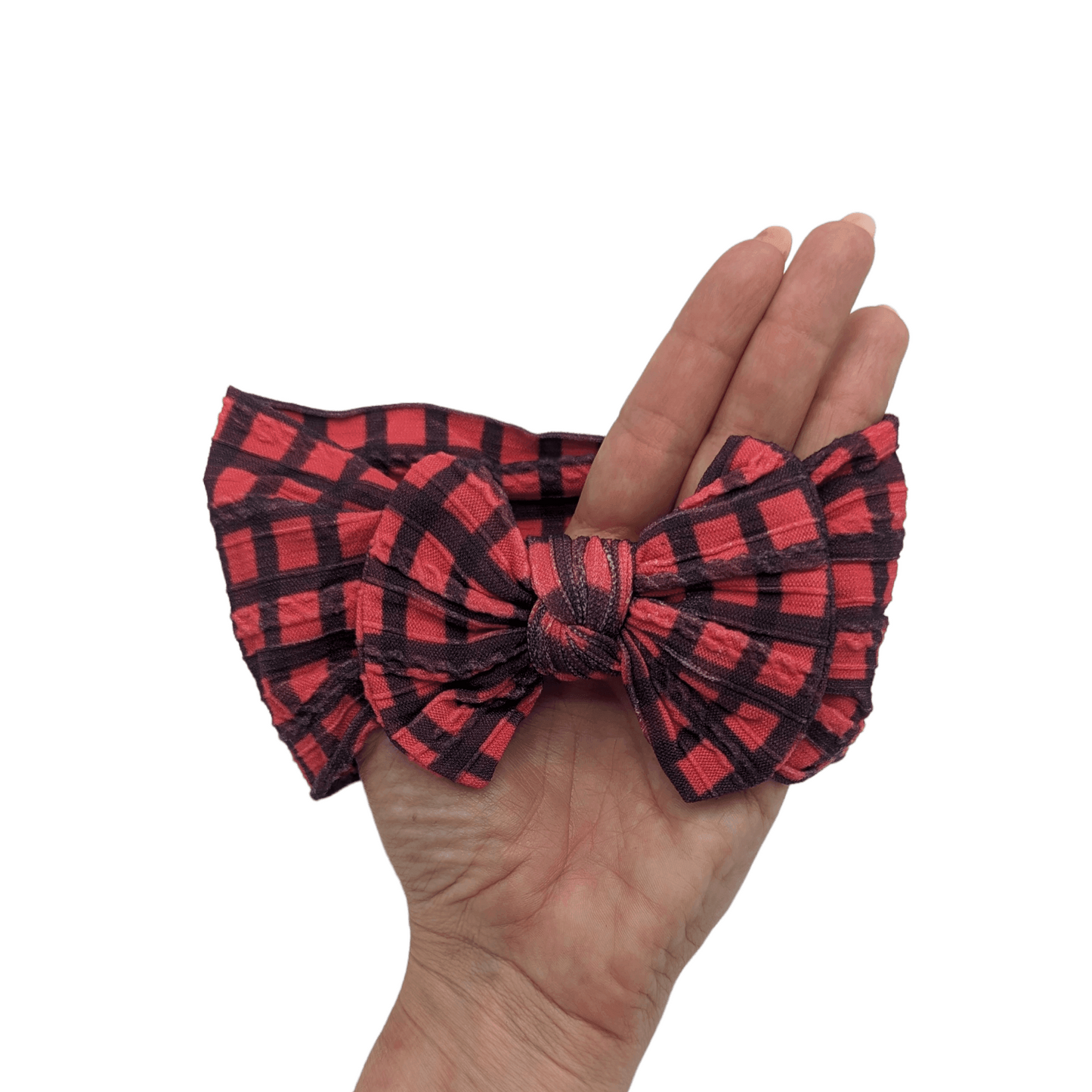 Red & Black Gingham Smaller Bow Headband Perfect For Babies - Image 2