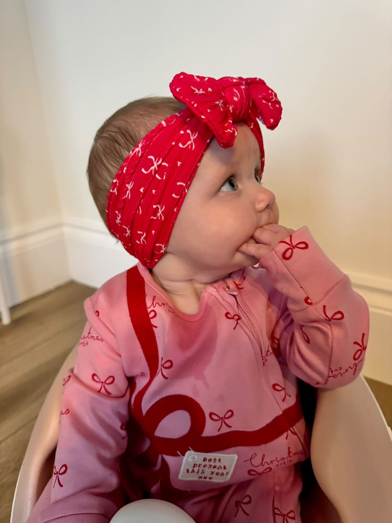 Red Christmas Bows Smaller Bow Headband For Newborn To Age 3 - Image 1