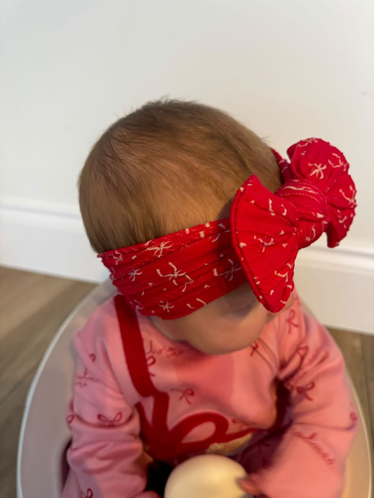 Red Christmas Bows Smaller Bow Headband For Newborn To Age 3 - Image 3