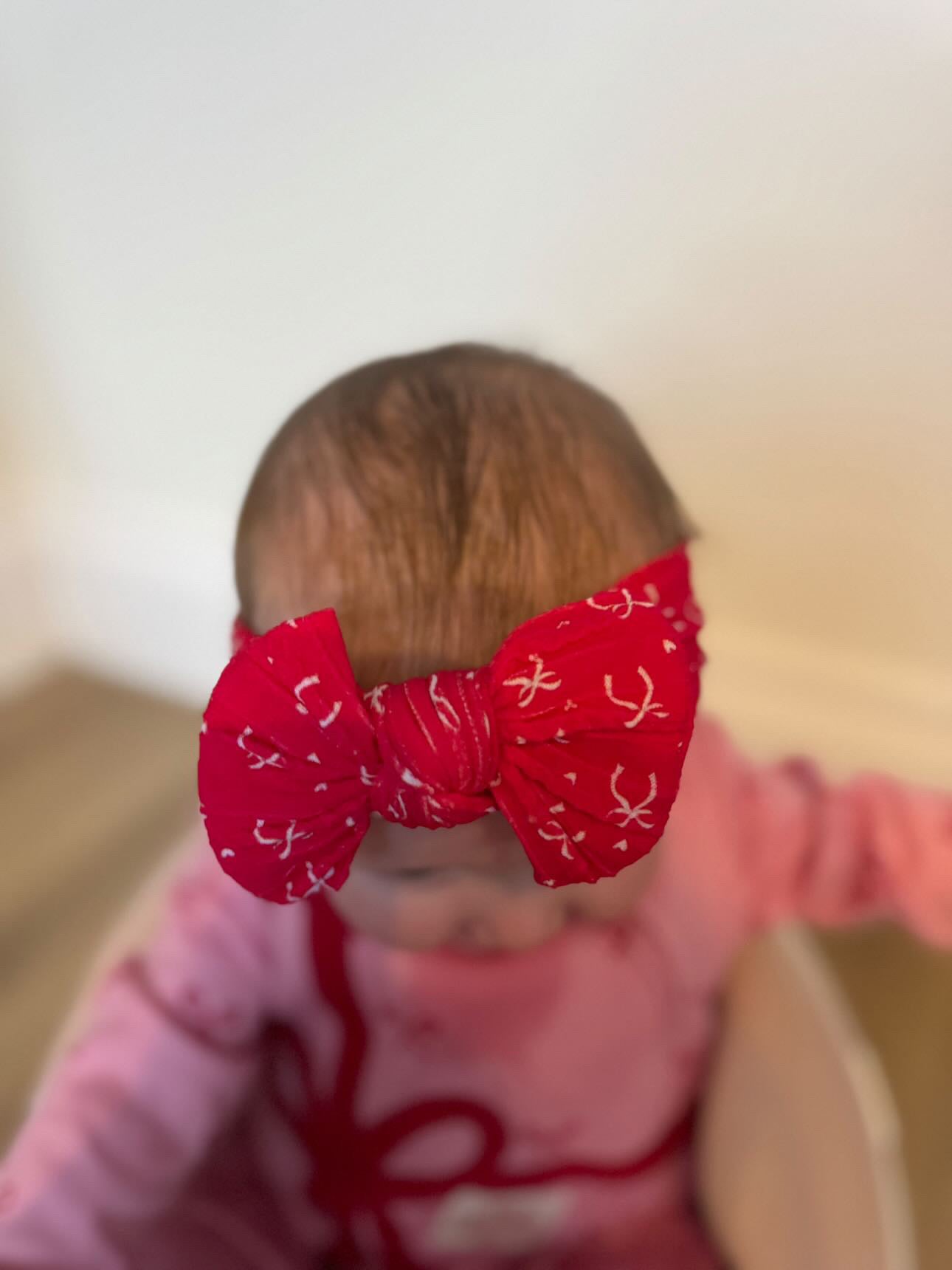 Red Christmas Bows Smaller Bow Headband For Newborn To Age 3 - Image 4