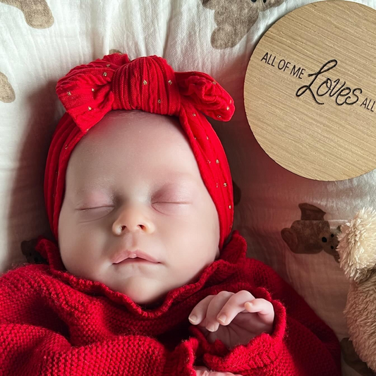 Christmas Red With Gold Spots Smaller Bow Headband For Babies - Image 1