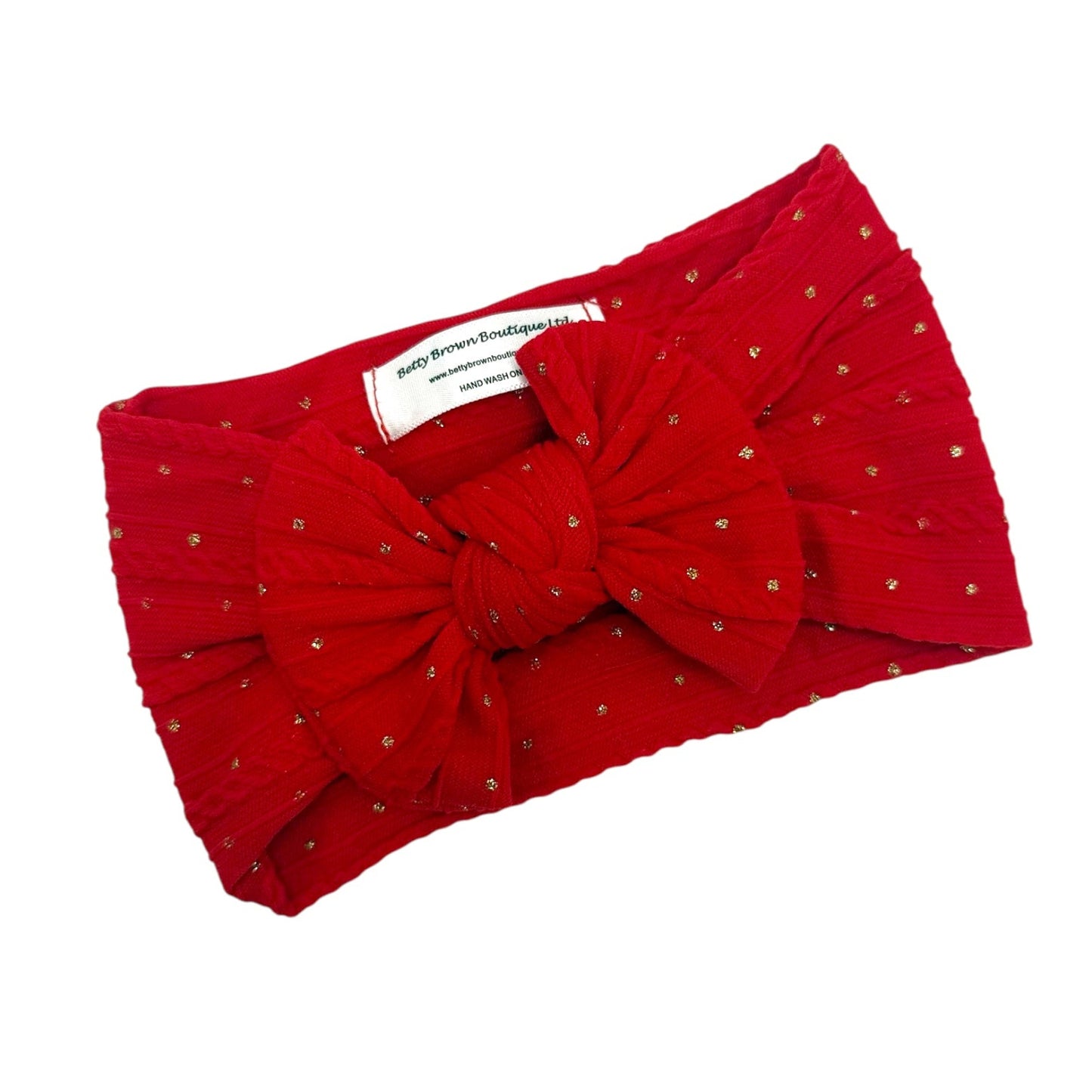 Christmas Red With Gold Spots Smaller Bow Headband For Babies - Image 2