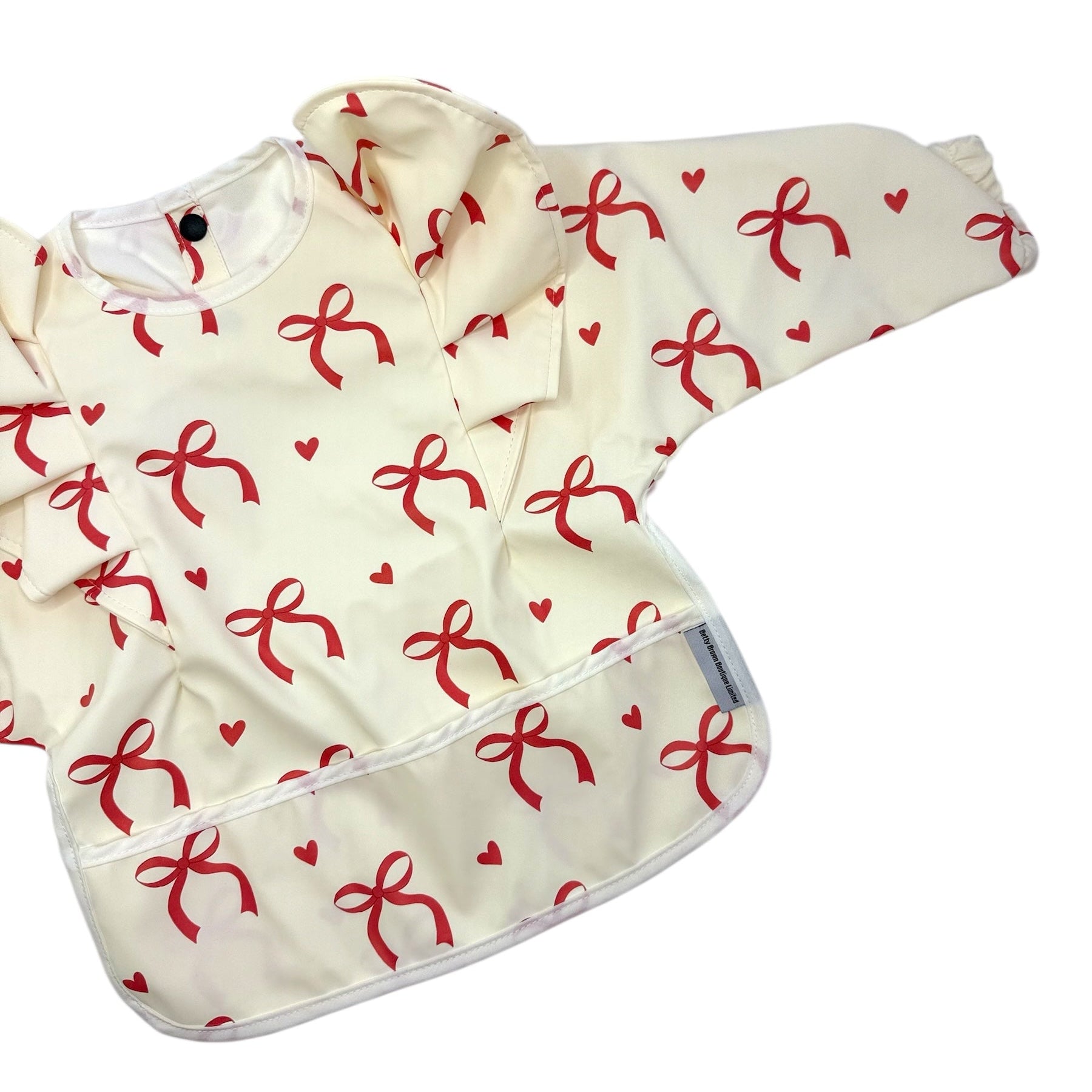 Red & Cream Bow Christmas Bib with Sleeves For 6-36 Months - Image 2