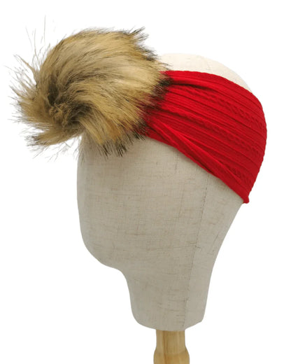 Red Faux Fur Pom Headband For Babies From Newborn - Image 2