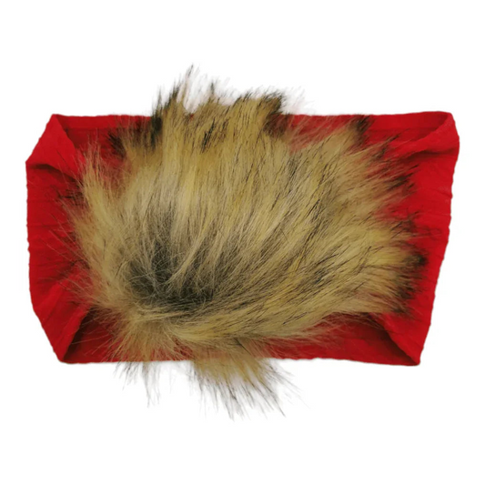 Red Faux Fur Pom Headband For Babies From Newborn - Image 1