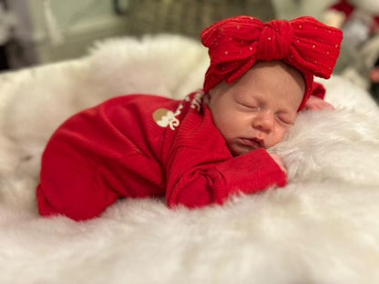 Christmas Red Gold Spot Larger Bow Headband For Baby Girls - Image 1