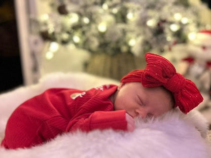 Christmas Red Gold Spot Larger Bow Headband For Baby Girls - Image 4