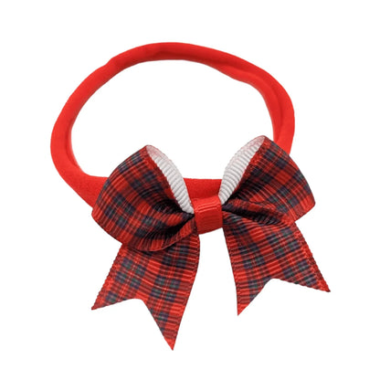 Red Tartan 2 inch Dainty Bow On Headband Designed For Babies - Image 1