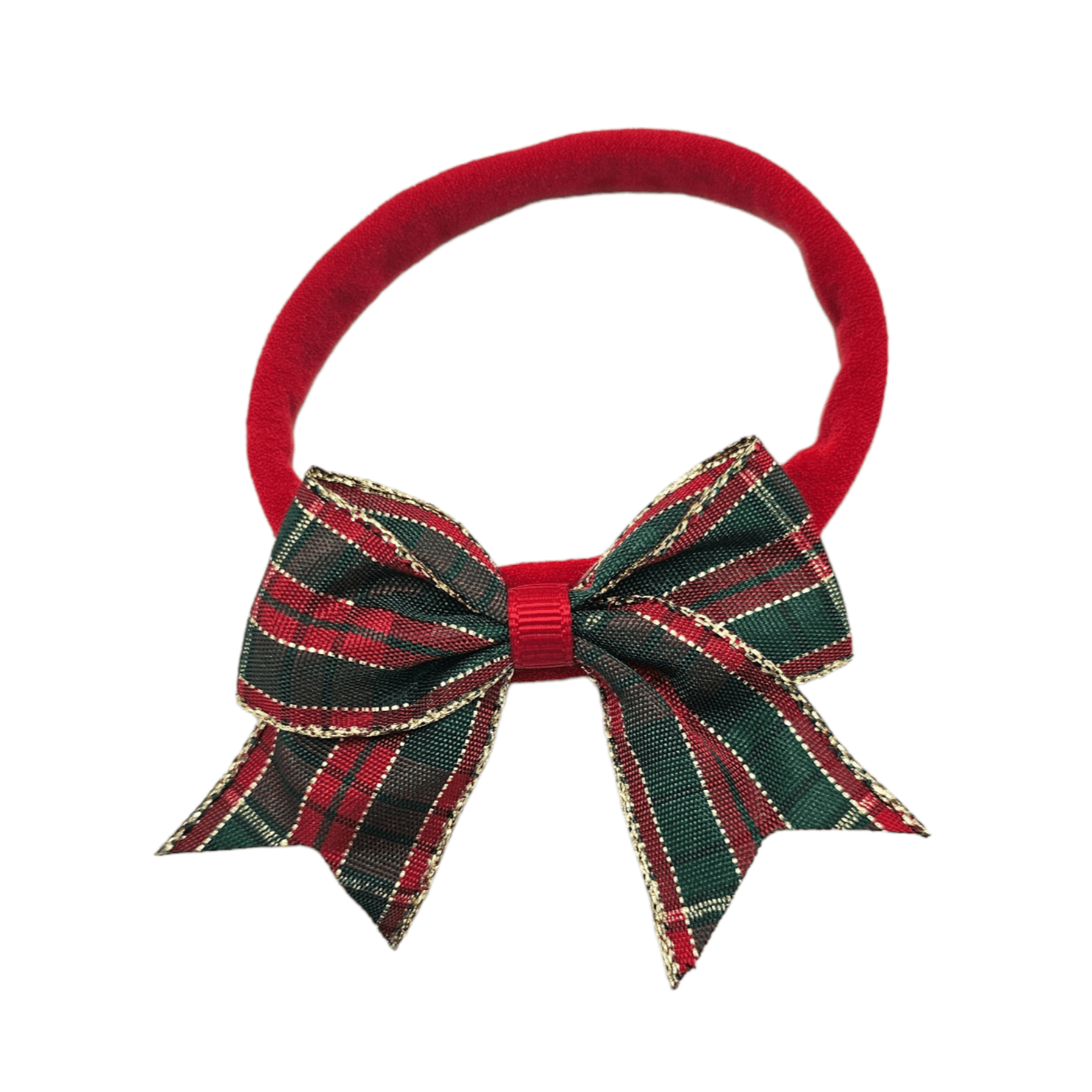 christmas-red-tartan-with-gold-2-5-inch-baby-bow-headband - Image 1