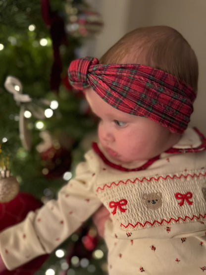 Christmas Red Tartan Knot Headband For Babies to Age 3 - Image 1