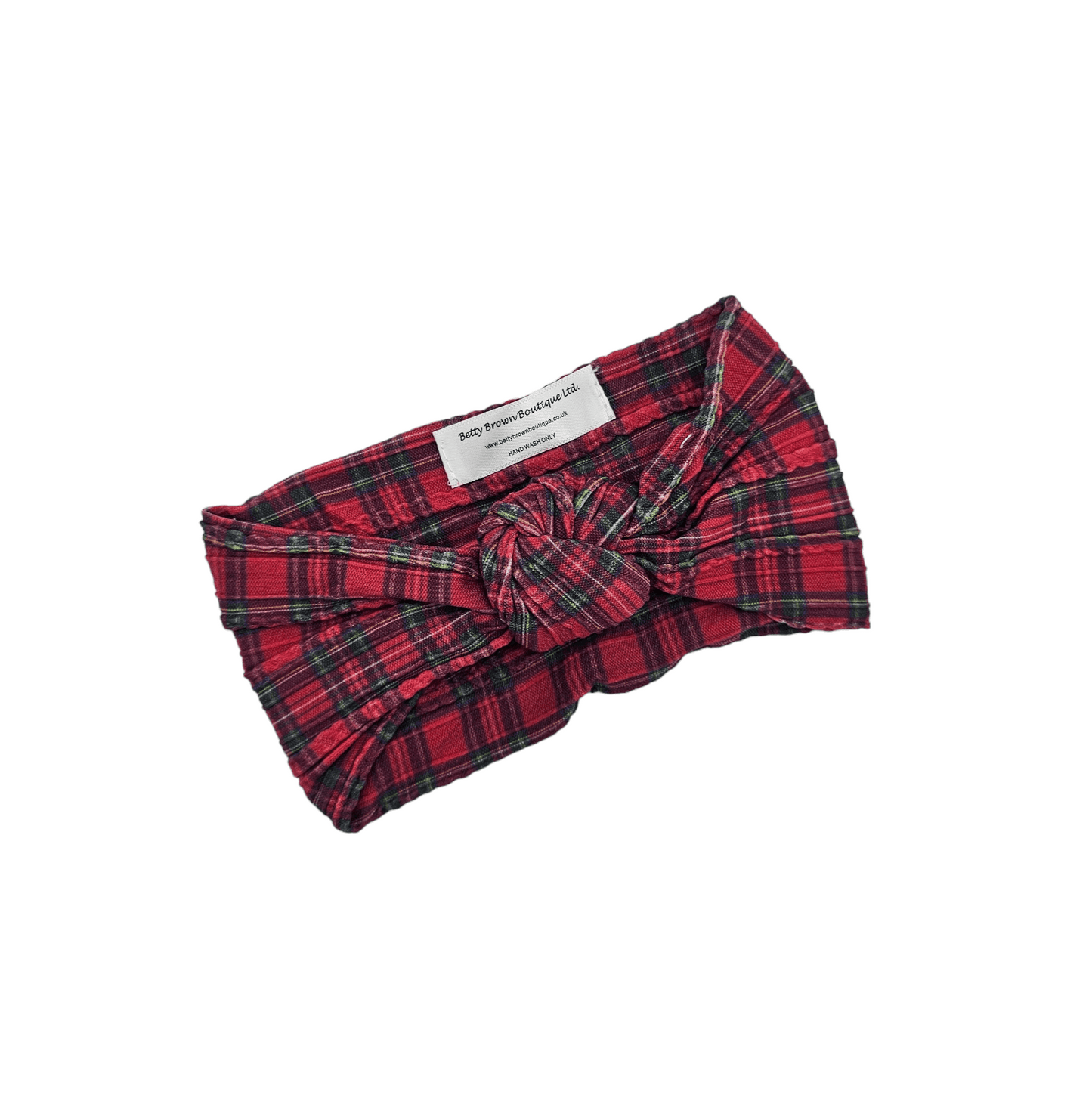 Christmas Red Tartan Knot Headband For Babies to Age 3 - Image 2