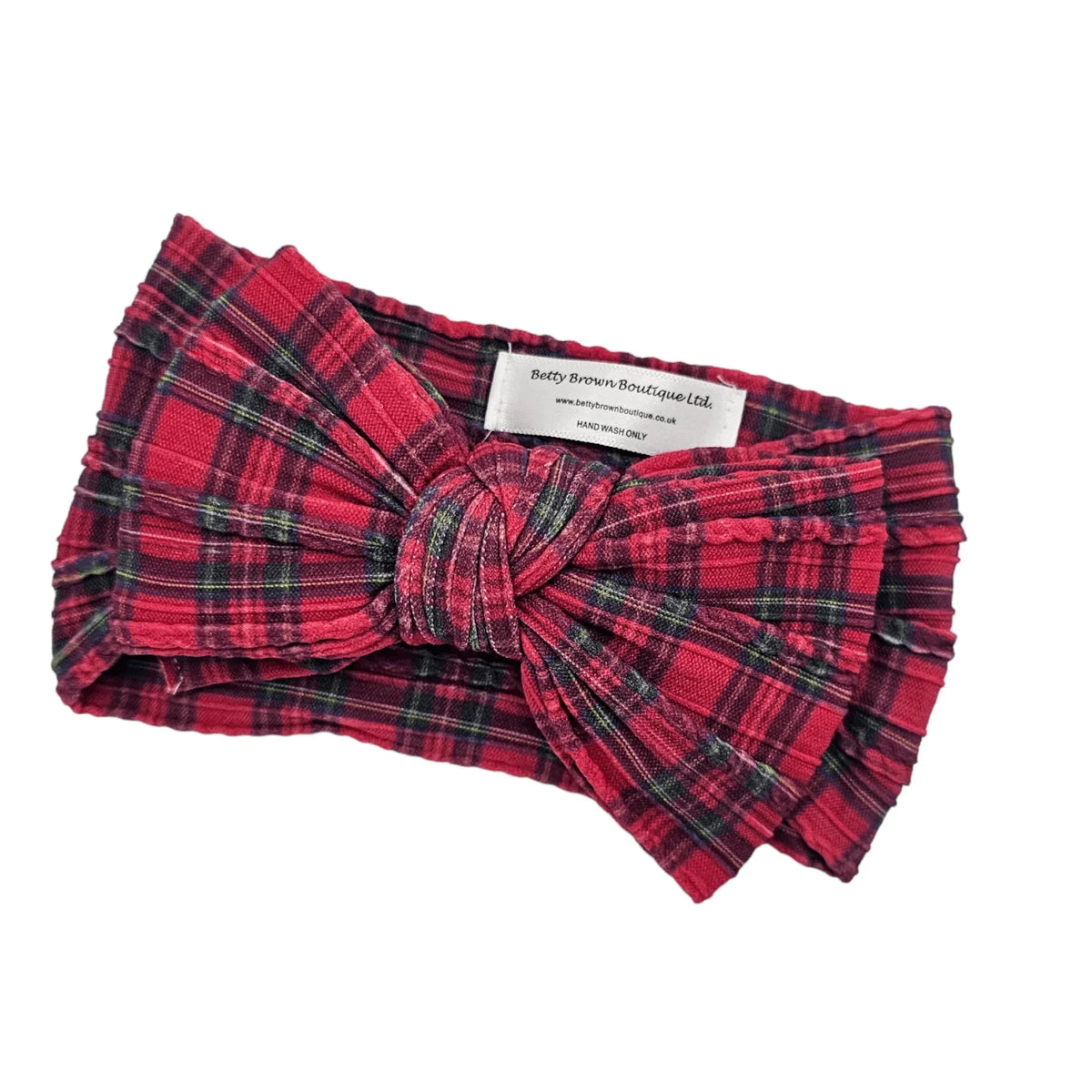 Christmas Red Tartan Larger Bow Headband For Newborn to Age 3 - Image 2