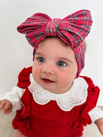 Christmas Red Tartan Larger Bow Headband For Newborn to Age 3 - Image 4