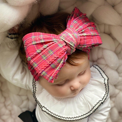 Christmas Red Tartan Larger Bow Headband For Newborn to Age 3 - Image 1