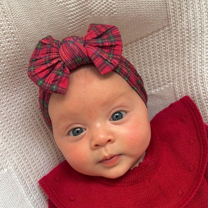 Christmas Red Tartan Smaller Bow Headband For Baby Girls - Image 1