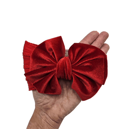 Christmas Red Velvet Larger Bow Headband For Baby Girls - Image 5