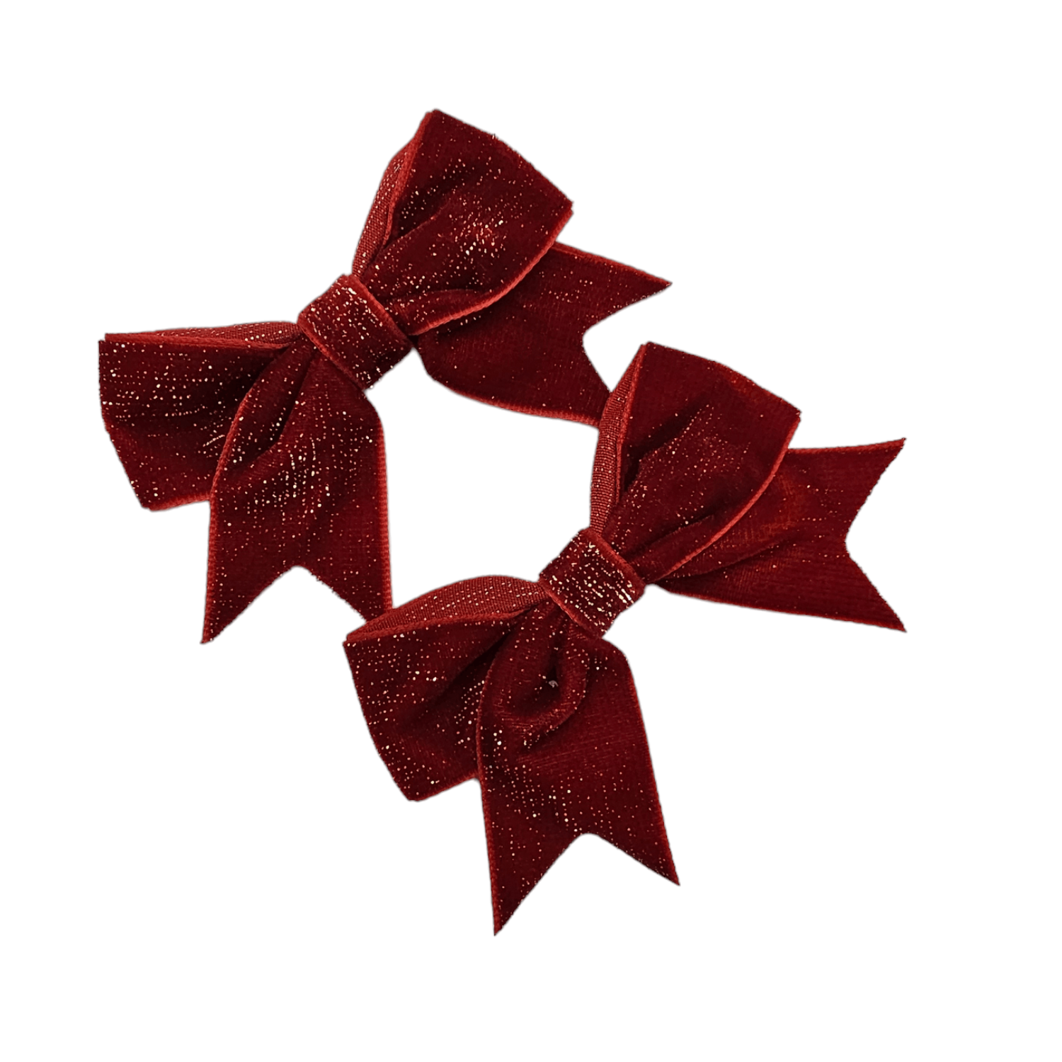 Pair of Red Velvet Christmas Sparkle 3.5 Inch Bow Clips For Girls - Image 1