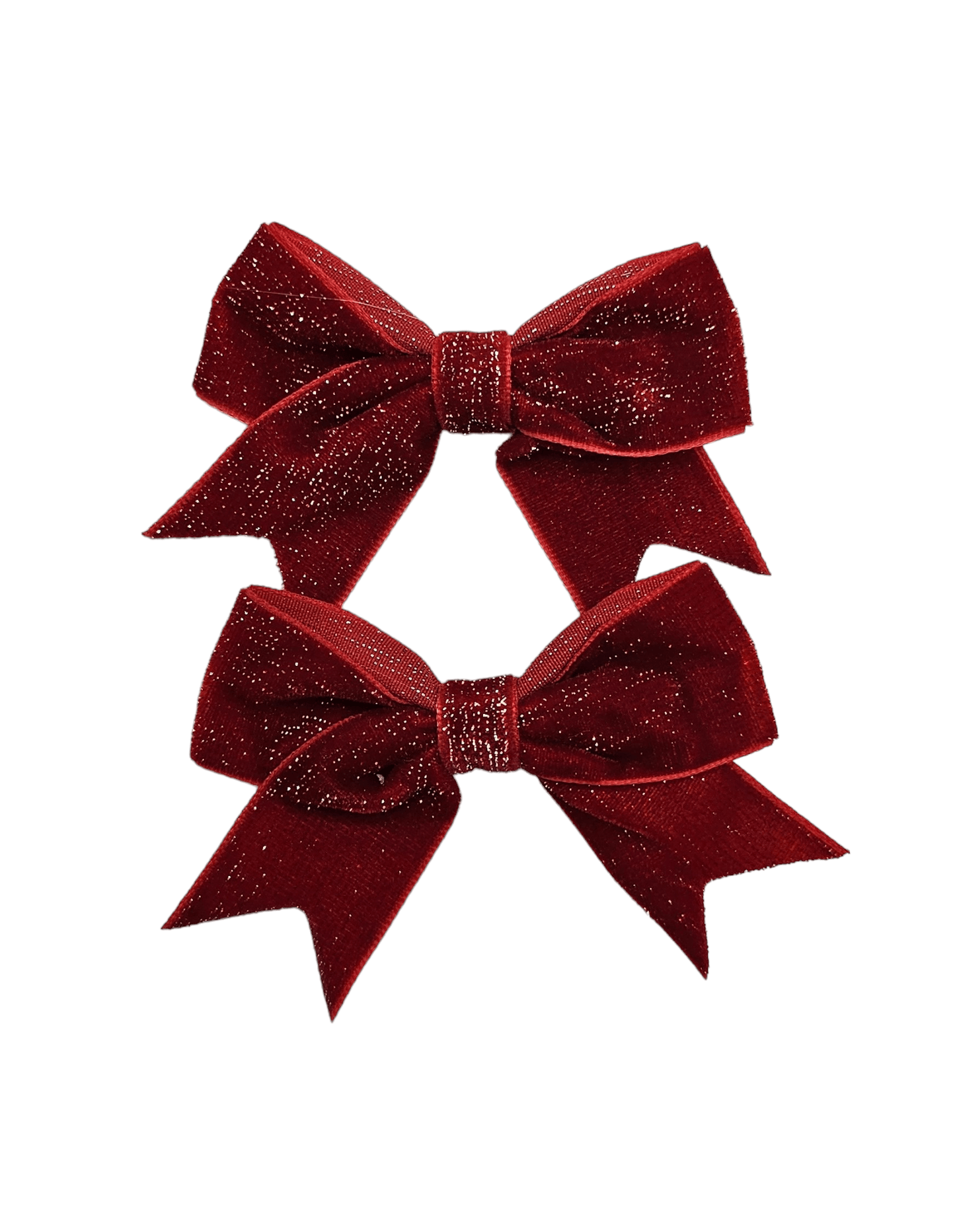 Pair of Red Velvet Christmas Sparkle 3.5 Inch Bow Clips For Girls - Image 4