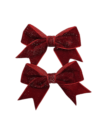 Pair of Red Velvet Christmas Sparkle 3.5 Inch Bow Clips For Girls - Image 4