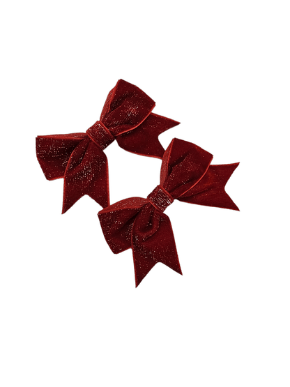 Pair of Red Velvet Christmas Sparkle 3.5 Inch Bow Clips For Girls - Image 6