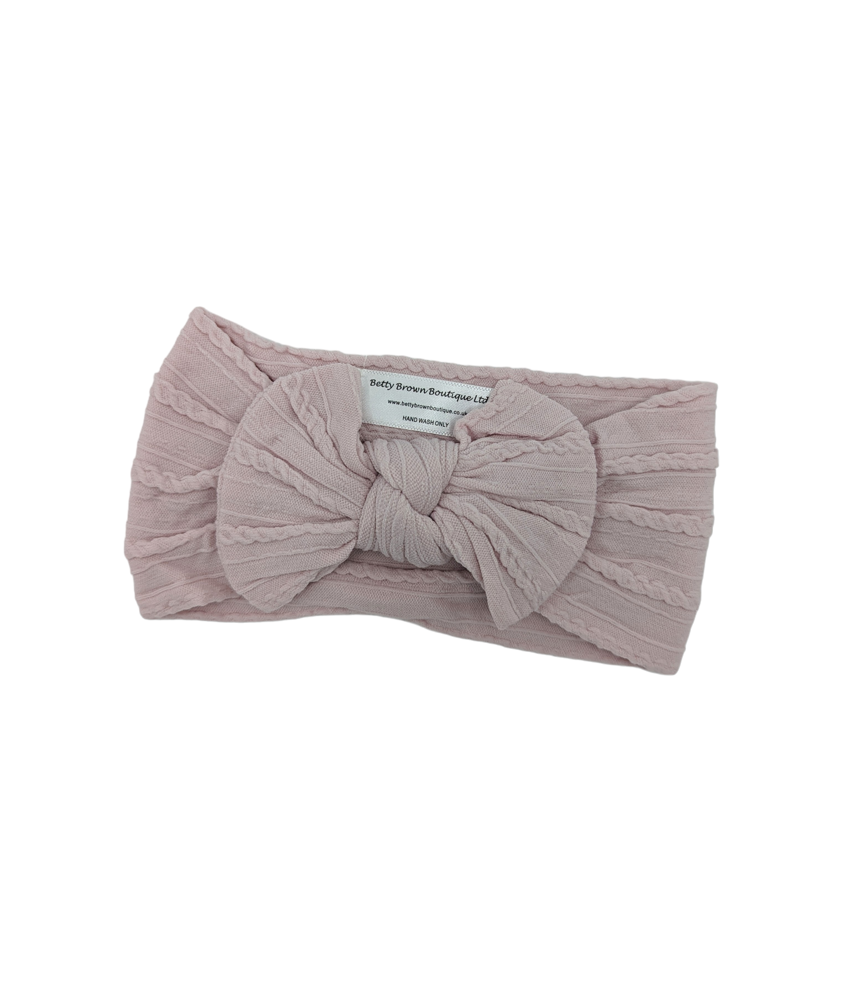 Pale mauve smaller bow cable knit Headwrap - Betty Brown Boutique Ltd