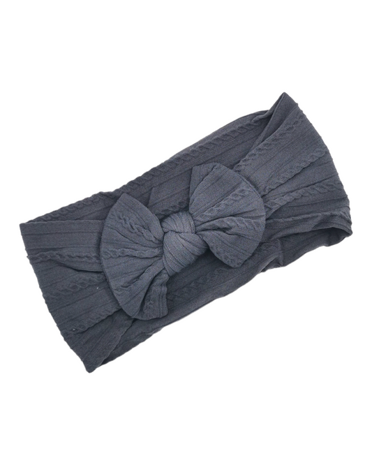 Adult Size - Charcoal Grey Cable Knit Bow Headwrap - Betty Brown Boutique Ltd